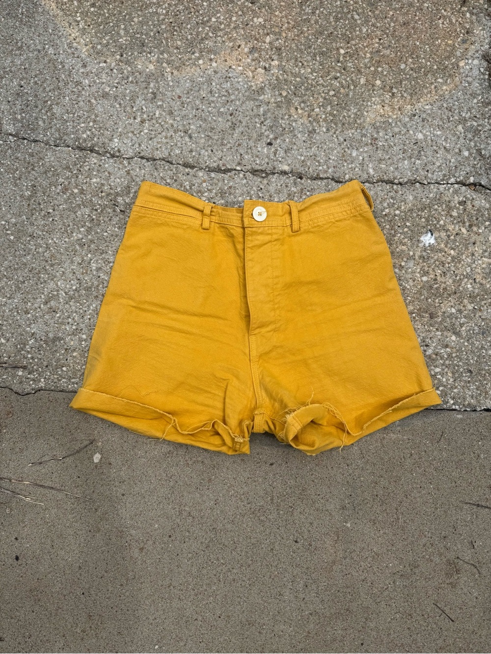 Jesse Kamm Mustard High-Waist Cotton Shorts